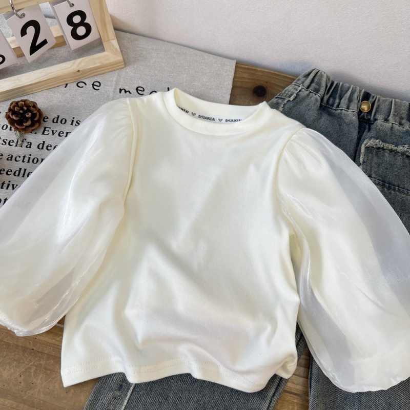 Laste pikkade varrukatega särk Korea stiilis ümmarguse kaelusega, 95% puuvill