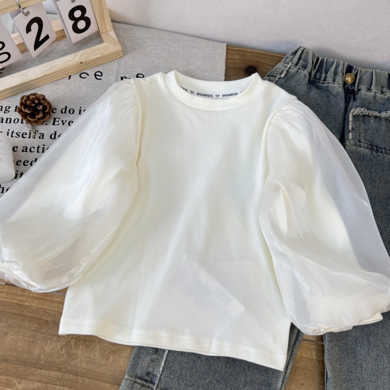 Laste pikkade varrukatega särk Korea stiilis ümmarguse kaelusega, 95% puuvill