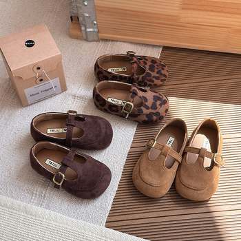 Meitenēm retro PU ādas apavi ar Velcro aizdari, zems augums, gumijas zole, vecuma grupa 4–6 gadi, pavasaris–rudens, korejiskais stils