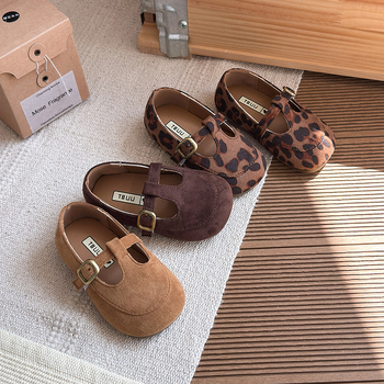 Meitenēm retro PU ādas apavi ar Velcro aizdari, zems augums, gumijas zole, vecuma grupa 4–6 gadi, pavasaris–rudens, korejiskais stils