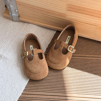 Meitenēm retro PU ādas apavi ar Velcro aizdari, zems augums, gumijas zole, vecuma grupa 4–6 gadi, pavasaris–rudens, korejiskais stils