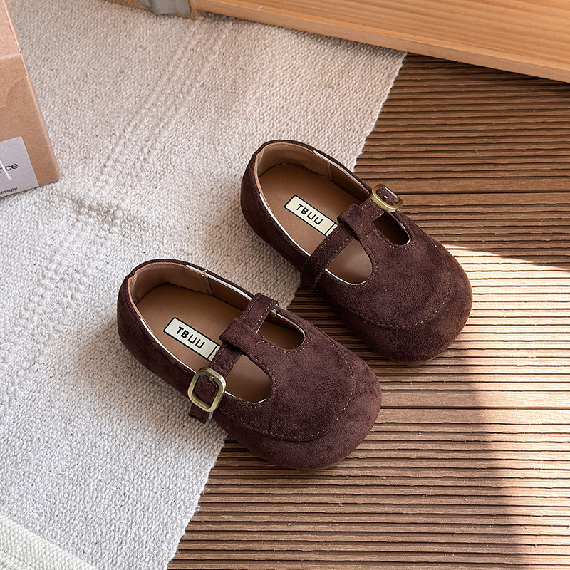 Meitenēm retro PU ādas apavi ar Velcro aizdari, zems augums, gumijas zole, vecuma grupa 4–6 gadi, pavasaris–rudens, korejiskais stils