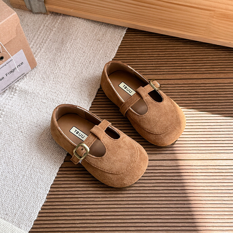 Meitenēm retro PU ādas apavi ar Velcro aizdari, zems augums, gumijas zole, vecuma grupa 4–6 gadi, pavasaris–rudens, korejiskais stils