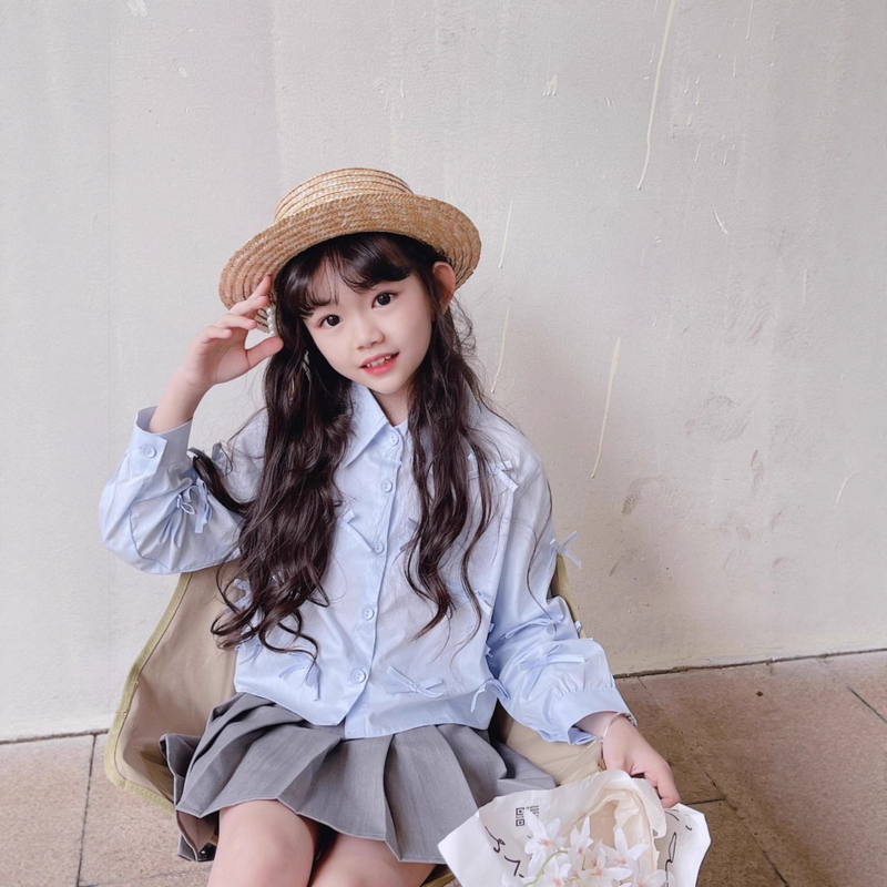 Cămașă pentru copii, stil coreean, guler rever, 100% bumbac, mânecă lungă
