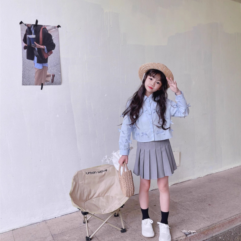 Cămașă pentru copii, stil coreean, guler rever, 100% bumbac, mânecă lungă