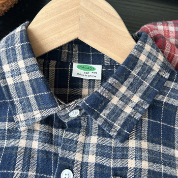 Dječja pamuk košulja, karirana, dugi rukav, turn-down ovratnik, casual stil za jesen