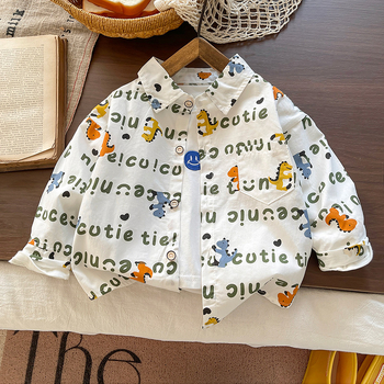 Laste poisi särg-jakk, pikkade varrukatega, lapels krae, 95% puuvill, loomade/karikatuurid/burti muster, sügis 2025