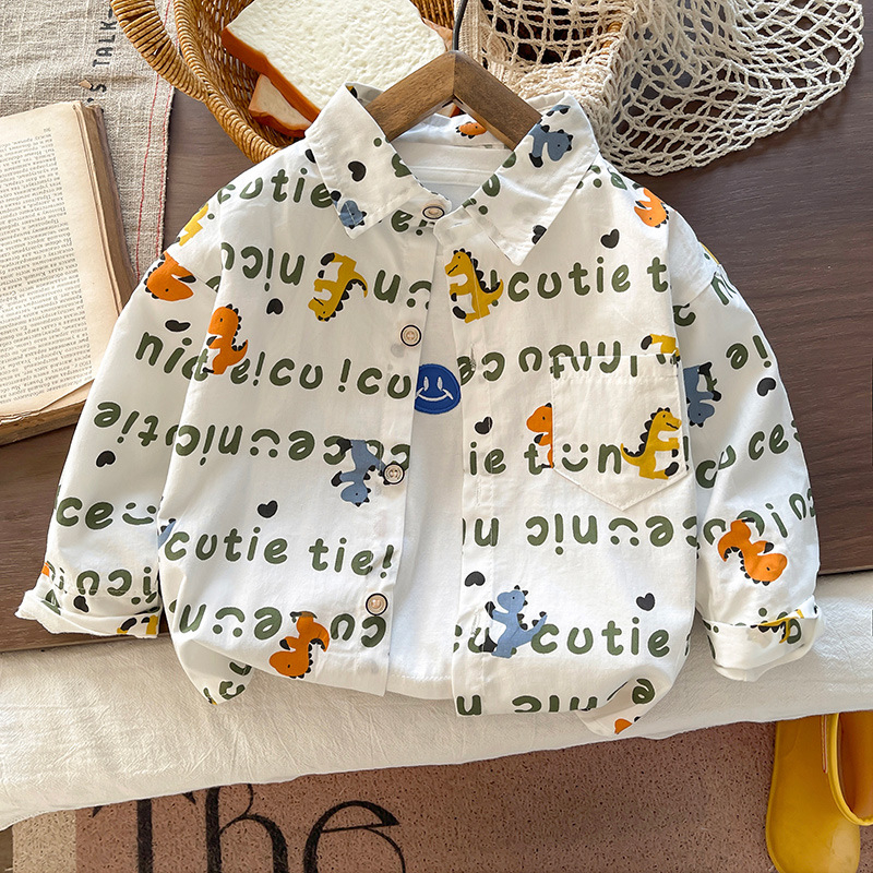 Laste poisi särg-jakk, pikkade varrukatega, lapels krae, 95% puuvill, loomade/karikatuurid/burti muster, sügis 2025