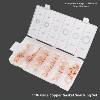 Varinių tarpiklių rinkinys, 110 vnt., įskaitant varinius plokščius tarpiklius ir sandariklio žiedus, M6–M16