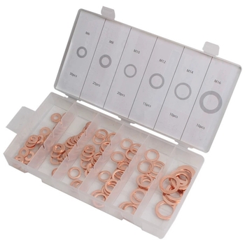 Varinių tarpiklių rinkinys, 110 vnt., įskaitant varinius plokščius tarpiklius ir sandariklio žiedus, M6–M16