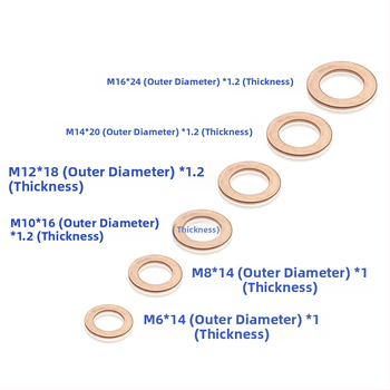 Varinių tarpiklių rinkinys, 110 vnt., įskaitant varinius plokščius tarpiklius ir sandariklio žiedus, M6–M16