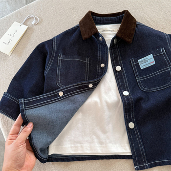 Dječja košulja, korejski stil, ovratnik s reverom, mekana obrađena pamuk (80%), unisex, za djecu 3–8 godina