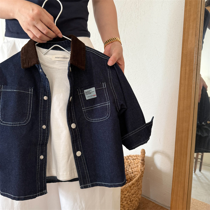Dječja košulja, korejski stil, ovratnik s reverom, mekana obrađena pamuk (80%), unisex, za djecu 3–8 godina