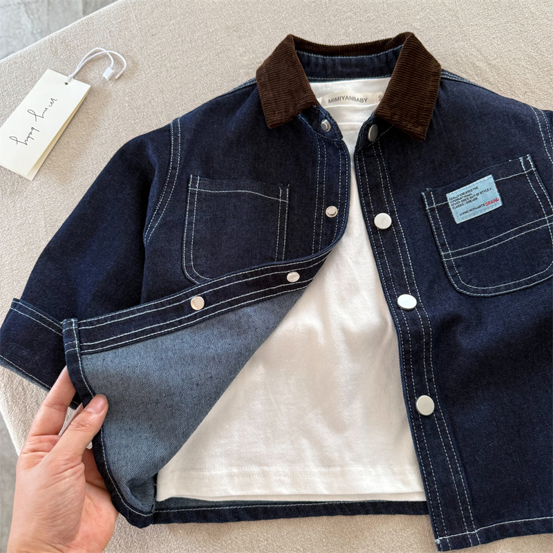 Dječja košulja, korejski stil, ovratnik s reverom, mekana obrađena pamuk (80%), unisex, za djecu 3–8 godina
