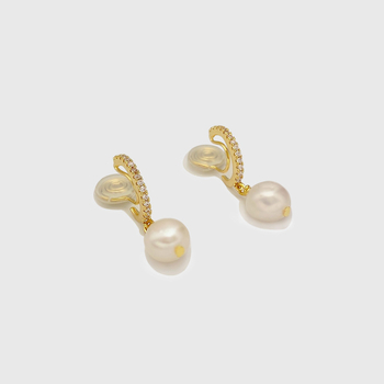 Auskari ar klipsiem ar saldūdens pērlēm, franču stila, ģeometrisks dizains, elektroplātēts pārklājums, dabisks stil