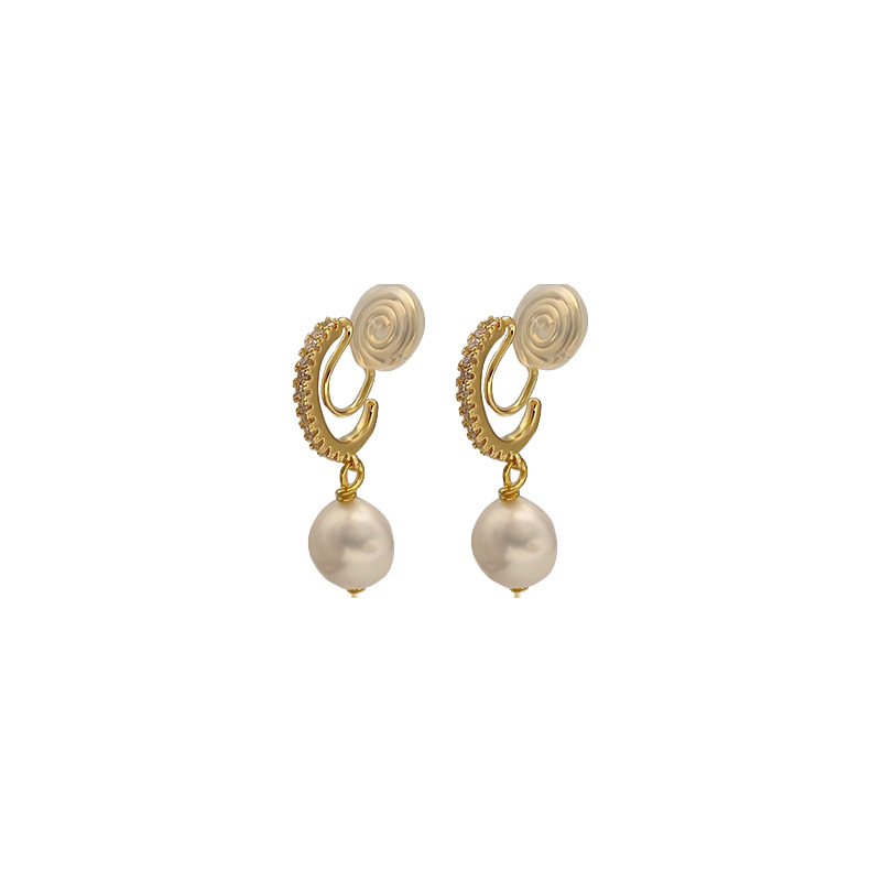 Auskari ar klipsiem ar saldūdens pērlēm, franču stila, ģeometrisks dizains, elektroplātēts pārklājums, dabisks stil