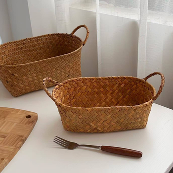 Pastoralno pleteni koš za pohranu, vintage stil; materijal: pleteni od rotanga; namjena: kozmetika, nakit, olovke i bilježnice