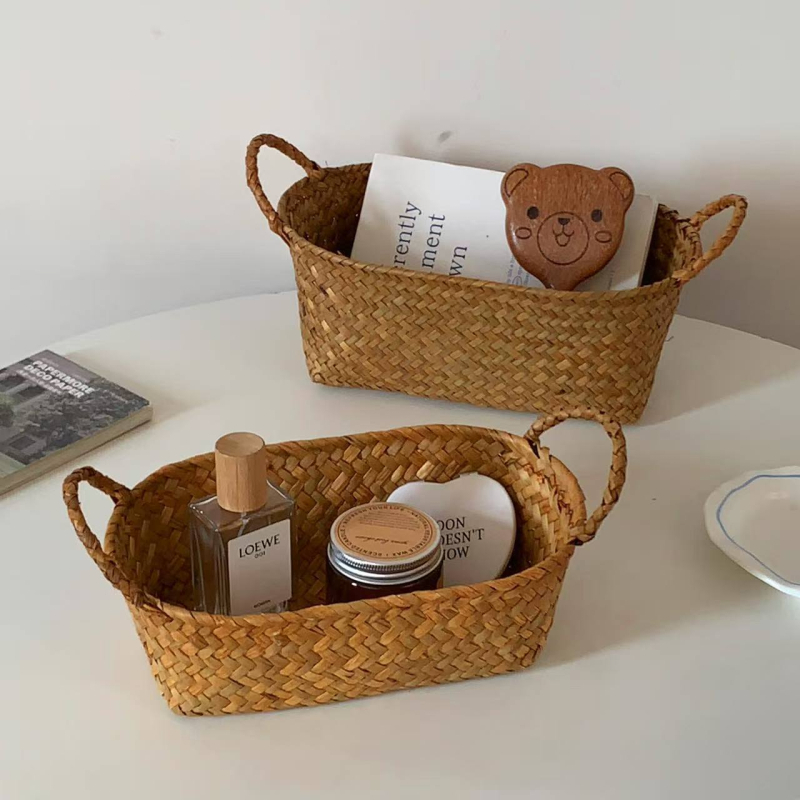 Pastoralno pleteni koš za pohranu, vintage stil; materijal: pleteni od rotanga; namjena: kozmetika, nakit, olovke i bilježnice