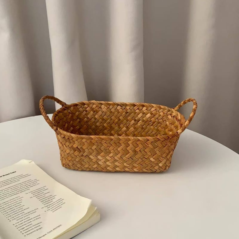 Pastoralno pleteni koš za pohranu, vintage stil; materijal: pleteni od rotanga; namjena: kozmetika, nakit, olovke i bilježnice