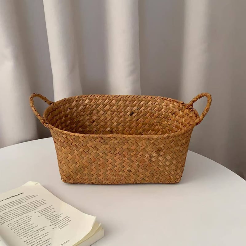 Pastoralno pleteni koš za pohranu, vintage stil; materijal: pleteni od rotanga; namjena: kozmetika, nakit, olovke i bilježnice