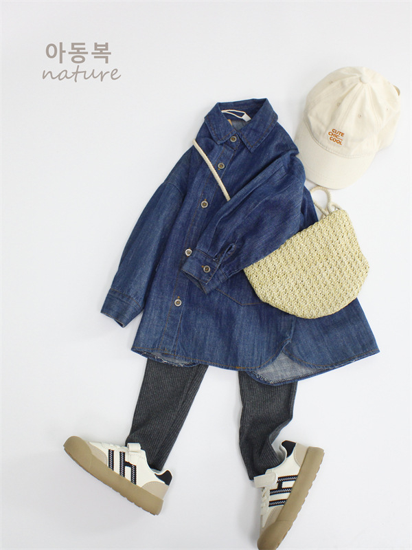 Cardigan din denim pentru copii, stil coreean, guler rever, mâneci lungi, 95% material denim, potrivit pentru primăvară-vară-toamnă