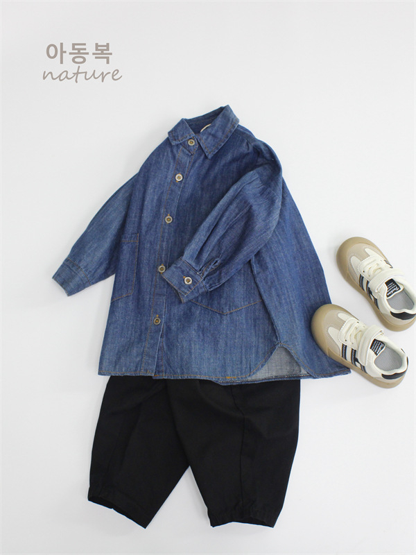 Cardigan din denim pentru copii, stil coreean, guler rever, mâneci lungi, 95% material denim, potrivit pentru primăvară-vară-toamnă