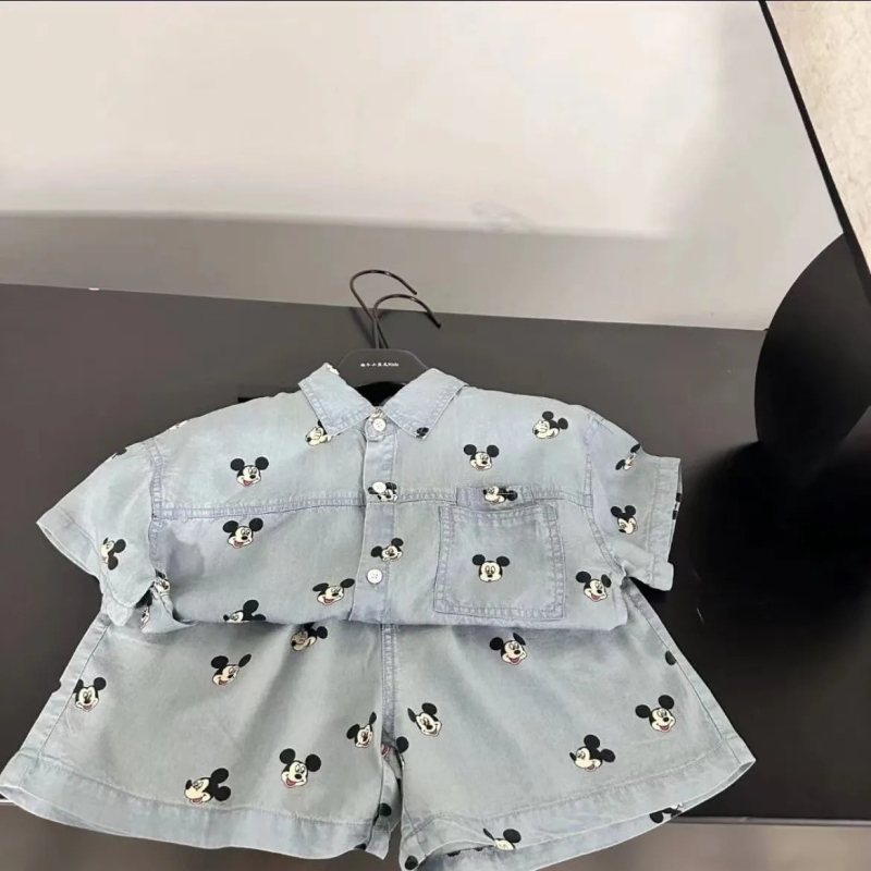 Laste džinsist särk ja lühikeste pükste komplekt – kaheosaline komplekt, suvine igapäevane riietus poistele, vanusevahemik 3–8 aastat, džinsi ja puuvillase segu (60% puuvill)