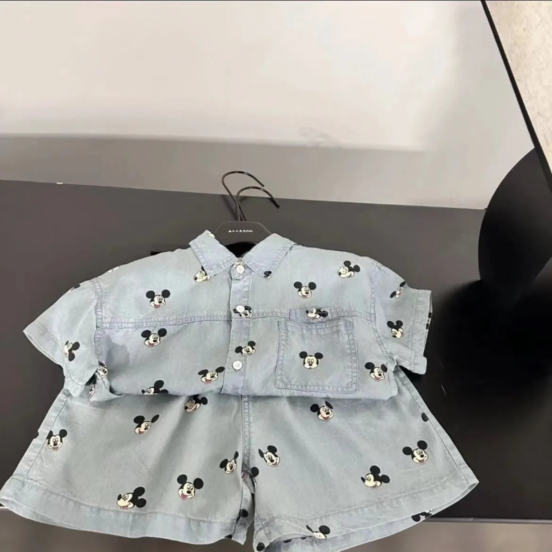 Laste džinsist särk ja lühikeste pükste komplekt – kaheosaline komplekt, suvine igapäevane riietus poistele, vanusevahemik 3–8 aastat, džinsi ja puuvillase segu (60% puuvill)