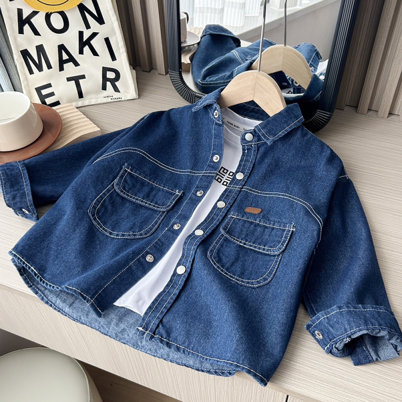 Vaikų ilgomis rankovėmis marškiniai Korejiško stiliaus, apykaklė su lapeliu, 60% medvilnės, skirti 3–8 metų vaikams