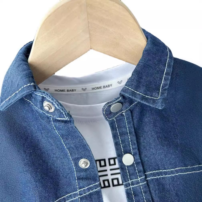 Vaikų ilgomis rankovėmis marškiniai Korejiško stiliaus, apykaklė su lapeliu, 60% medvilnės, skirti 3–8 metų vaikams