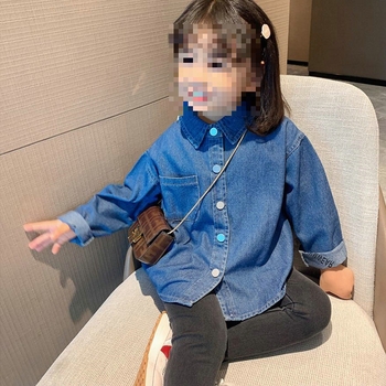 Dječji dvodijelni set: karirana pletena vesta i denim košulja, 100% pamuk, korejski stil, za djecu 3–8 godina, jesen.