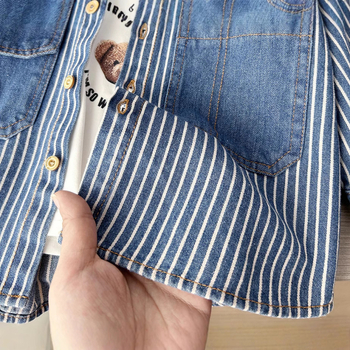 Korea-stiilis laste särk, lapel-kaelaga, 65% puuvill, vanuses 3–8 aastat