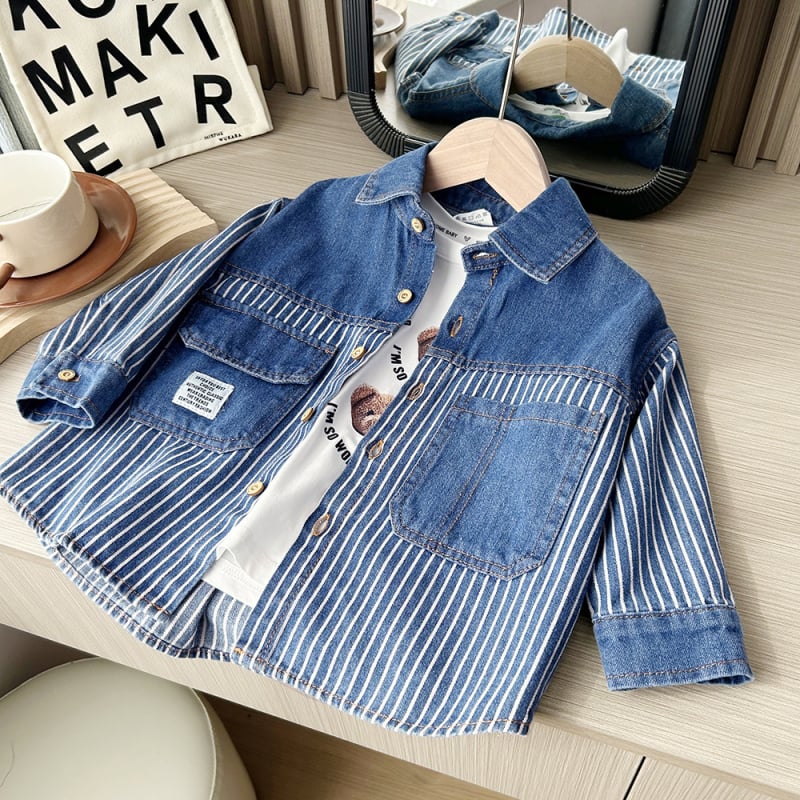 Korea-stiilis laste särk, lapel-kaelaga, 65% puuvill, vanuses 3–8 aastat