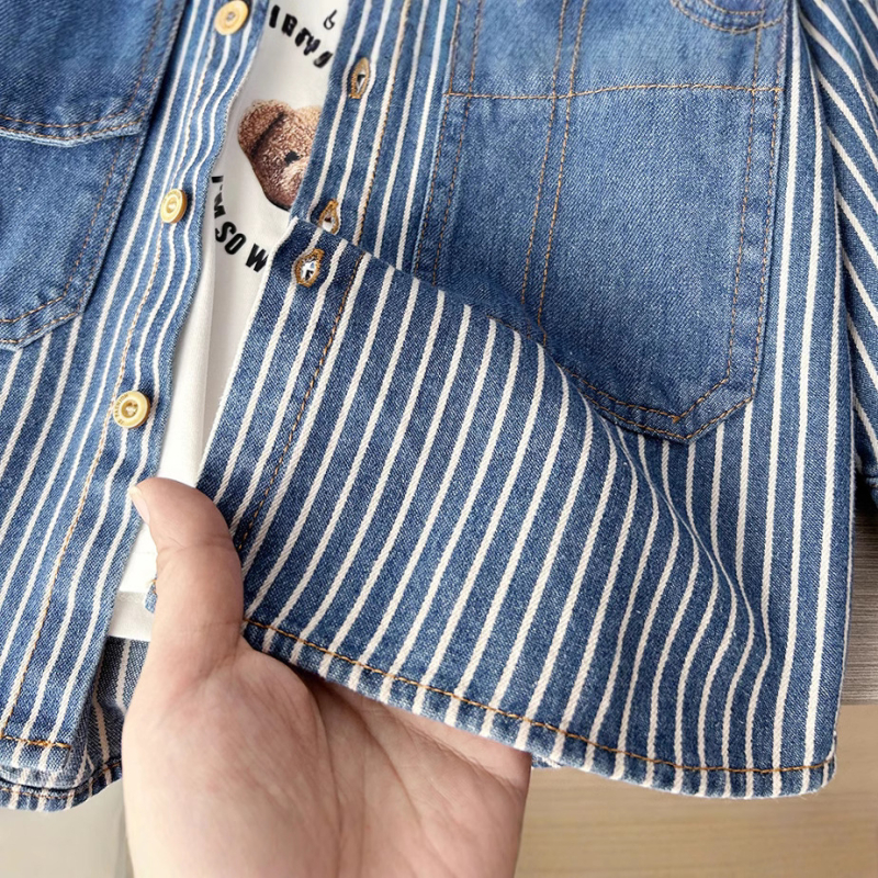 Korea-stiilis laste särk, lapel-kaelaga, 65% puuvill, vanuses 3–8 aastat