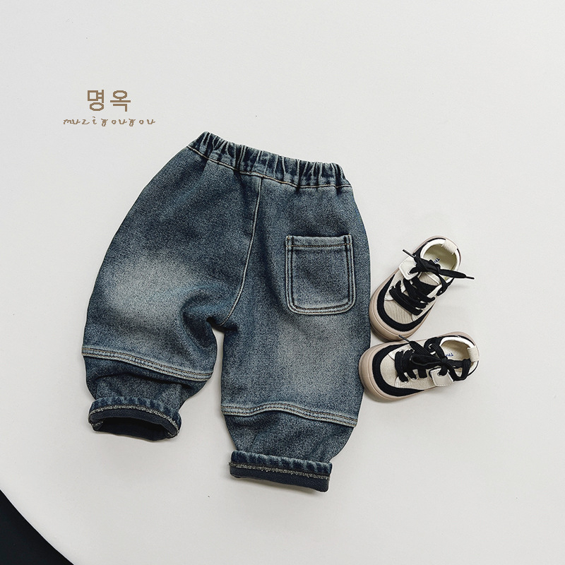 Laste džinsid fleece voodriga, Korea stiilis, keskmine talje, 97% puuvill, vanus 3-8 aastat.