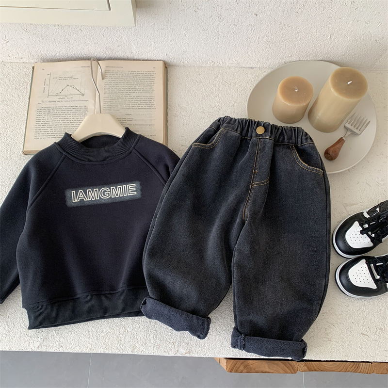 Dječje traperice s karikaturalnim uzorkom, 60% pamuk 40% poliester, debeli zimski modeli, srednji pojas, elastični pojas, mekani završetak, branda Fawn Angel, za djecu 3–8 godina