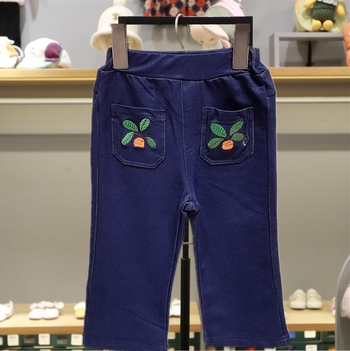 Koreal stiilis laste trikootpüksid puuvillast, denim-efektiga, keskmise talje elastne vöö, ühes värvitoonis, sobib 3–8-aastastele tüdrukutele