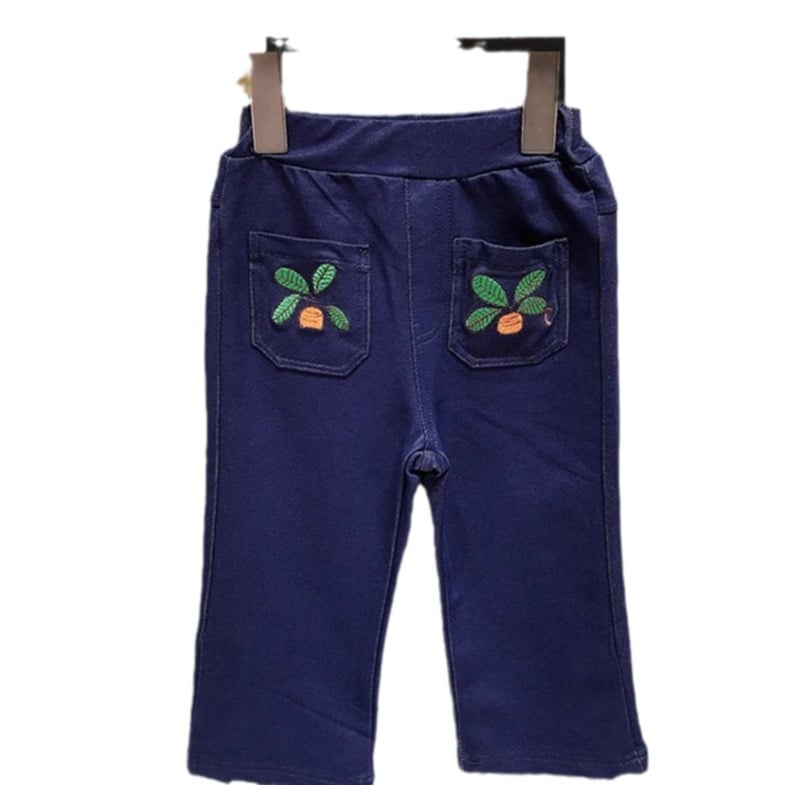 Koreal stiilis laste trikootpüksid puuvillast, denim-efektiga, keskmise talje elastne vöö, ühes värvitoonis, sobib 3–8-aastastele tüdrukutele