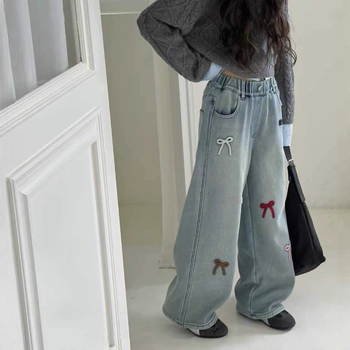 Laste džinni püksid, Korea stiilis, kõrge vöökoht elastse vöögaga, talv, sobib 8+ aastastele (üle 140 cm)