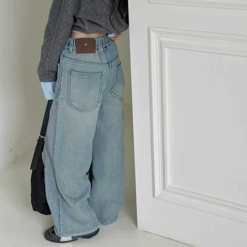 Laste džinni püksid, Korea stiilis, kõrge vöökoht elastse vöögaga, talv, sobib 8+ aastastele (üle 140 cm)