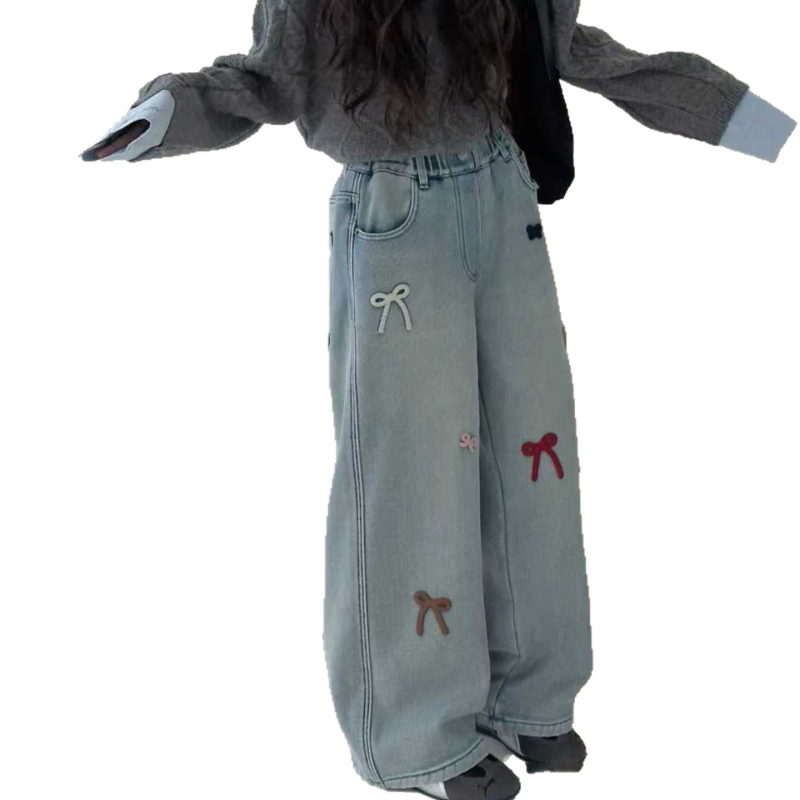 Laste džinni püksid, Korea stiilis, kõrge vöökoht elastse vöögaga, talv, sobib 8+ aastastele (üle 140 cm)