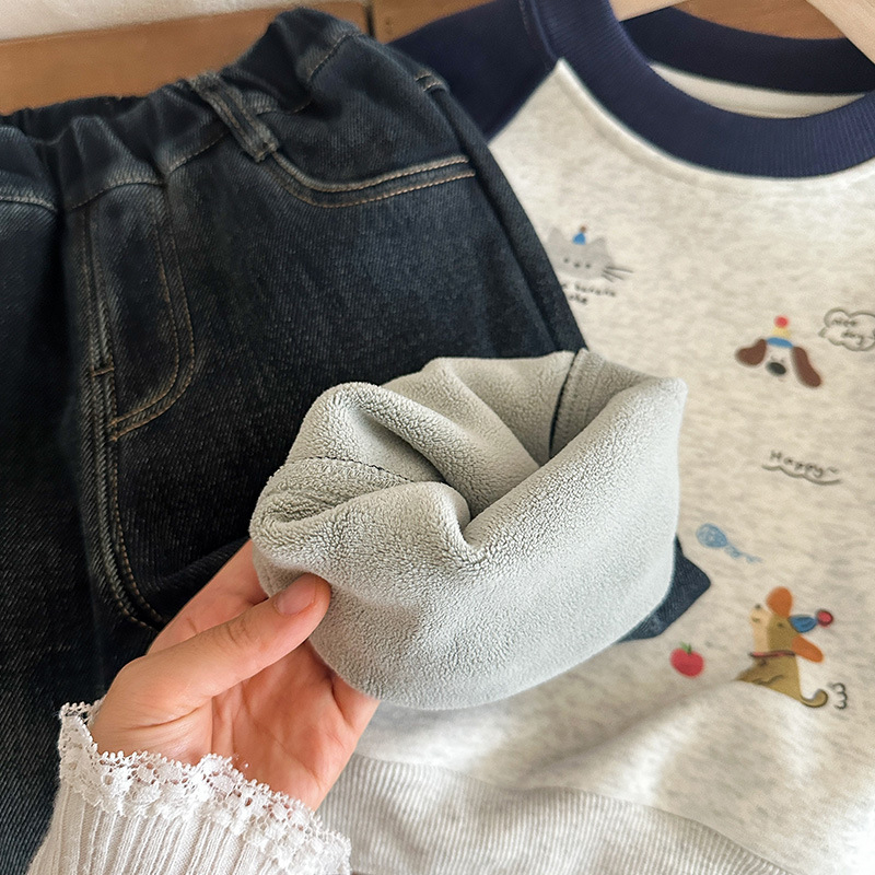 Berniški žieminiai džinsai su fleece įdaila, elastiniai, švelnus paviršius, 100% džins, vidutinio juosmens, užtrauktukas