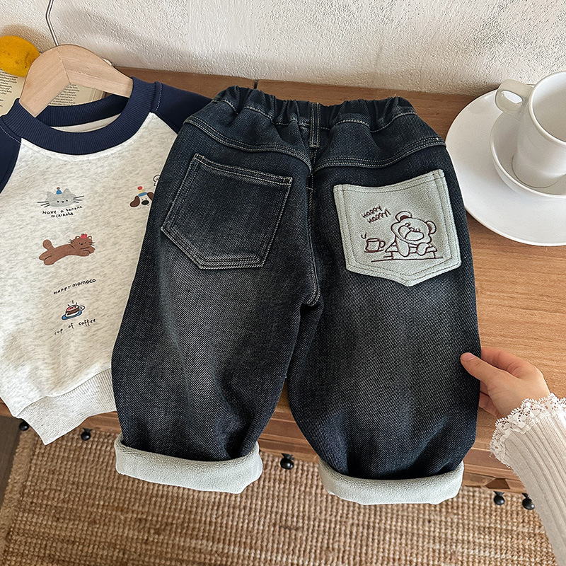 Berniški žieminiai džinsai su fleece įdaila, elastiniai, švelnus paviršius, 100% džins, vidutinio juosmens, užtrauktukas