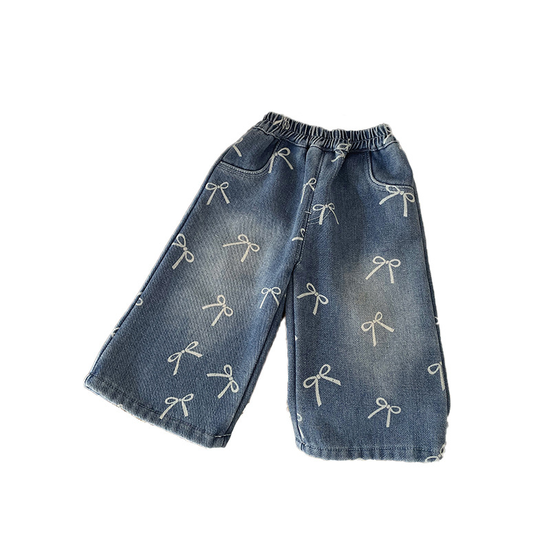 Laste džinsid fleece voodriga, Korea stiilis, paelaga, 65% puuvillasegu, vanustele 3-8 aastat, sügis-talv