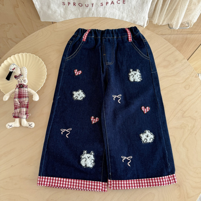 Dječje traperice širokih nogavica, korejski stil, 90% pamuk, mekana obrada, za uzrast 3–8 godina, jesen