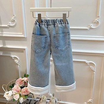 Mergaaitėms skirti džinsai iš Cowboy denim su animaciniu raštu, vidutinio juosmens, elastinė juosta, 75% medvilnė