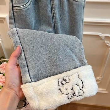 Mergaaitėms skirti džinsai iš Cowboy denim su animaciniu raštu, vidutinio juosmens, elastinė juosta, 75% medvilnė