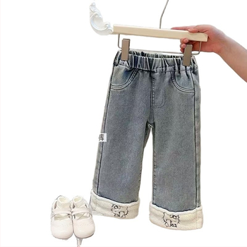 Mergaaitėms skirti džinsai iš Cowboy denim su animaciniu raštu, vidutinio juosmens, elastinė juosta, 75% medvilnė