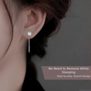 Auskarai: žiedo formos Dandelion Tassel; Medžiaga: baltas varis, padengtas storu sidabru; Moterims; Paprastas stilius; Vasaros 2025 leidimas