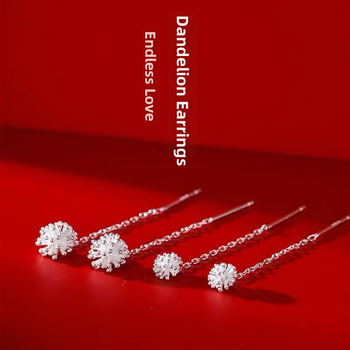 Auskarai: žiedo formos Dandelion Tassel; Medžiaga: baltas varis, padengtas storu sidabru; Moterims; Paprastas stilius; Vasaros 2025 leidimas